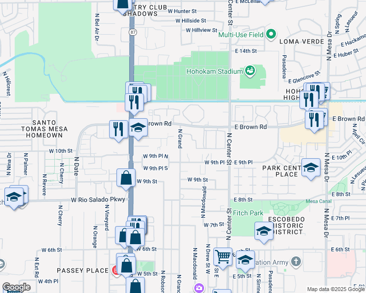 map of restaurants, bars, coffee shops, grocery stores, and more near 1009 North Grand in Mesa