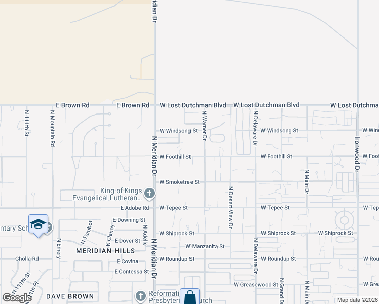 map of restaurants, bars, coffee shops, grocery stores, and more near 2928 West Foothill Street in Apache Junction