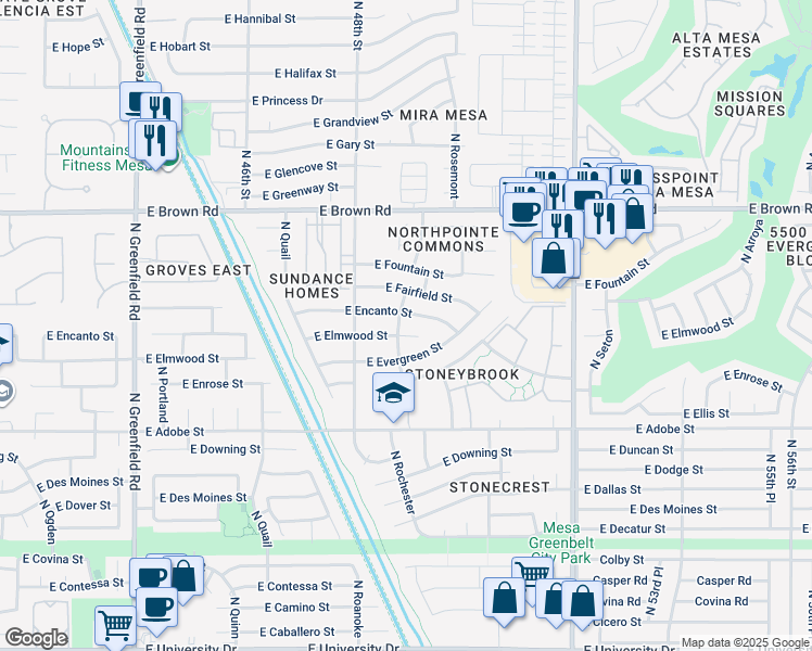 map of restaurants, bars, coffee shops, grocery stores, and more near in Mesa