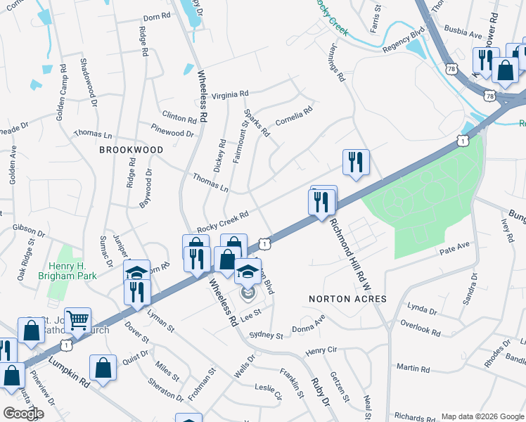 map of restaurants, bars, coffee shops, grocery stores, and more near 2856 Rocky Creek Road in Augusta