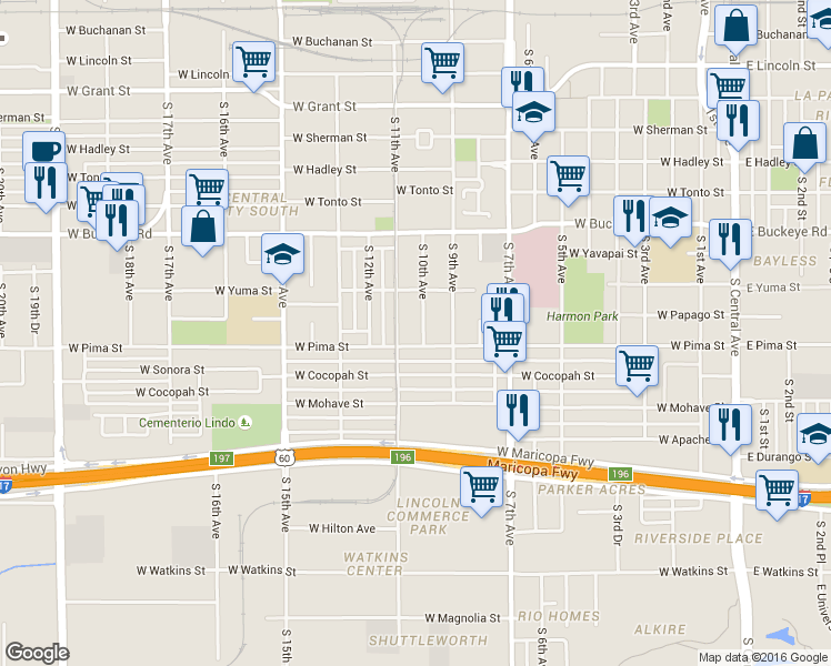 map of restaurants, bars, coffee shops, grocery stores, and more near 1440 S 10th Ave in Phoenix