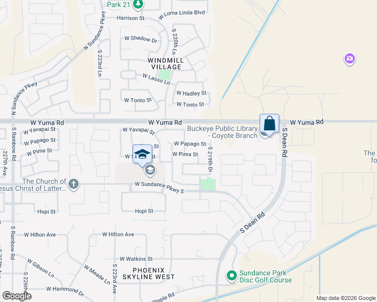 map of restaurants, bars, coffee shops, grocery stores, and more near 22018 South 219th Avenue in Buckeye