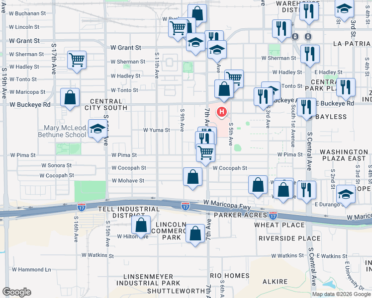 map of restaurants, bars, coffee shops, grocery stores, and more near 1443 South 9th Avenue in Phoenix