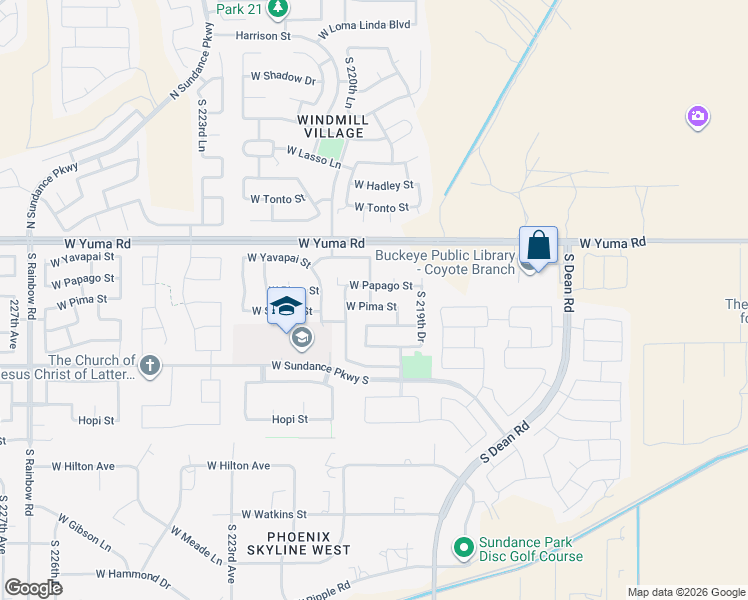 map of restaurants, bars, coffee shops, grocery stores, and more near 22018 South 219th Avenue in Buckeye