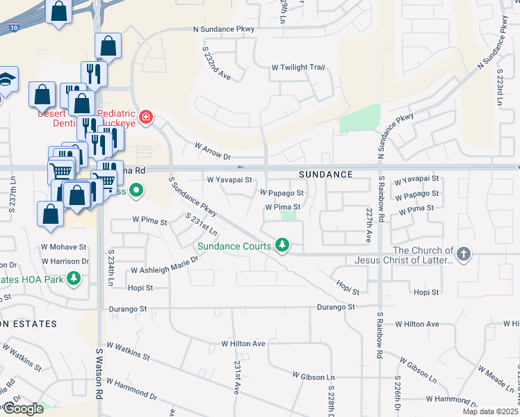 map of restaurants, bars, coffee shops, grocery stores, and more near 1436 South 230th Avenue in Buckeye