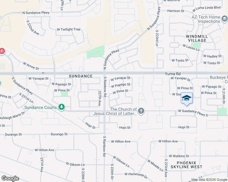 map of restaurants, bars, coffee shops, grocery stores, and more near 22644 West Pima Street in Buckeye