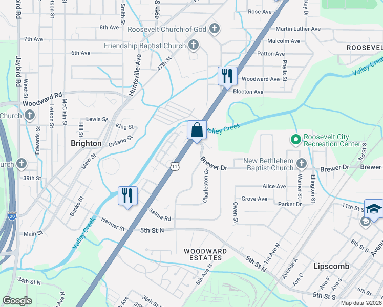 map of restaurants, bars, coffee shops, grocery stores, and more near 4319 Bessemer Super Highway in Bessemer