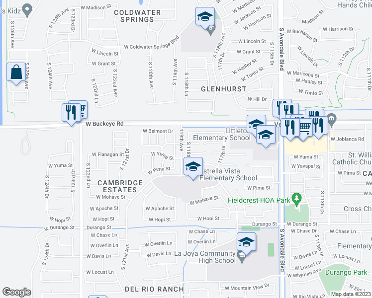 map of restaurants, bars, coffee shops, grocery stores, and more near 1310 South 118th Drive in Avondale