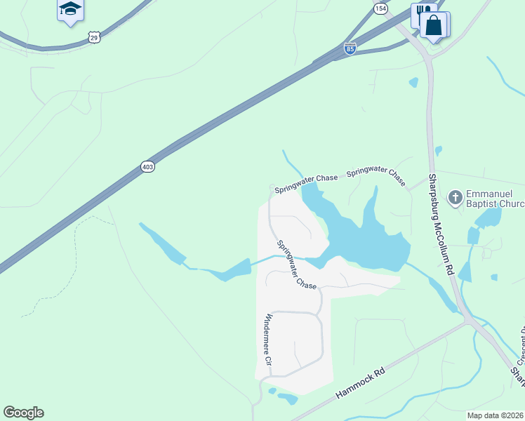 map of restaurants, bars, coffee shops, grocery stores, and more near 285 Springwater Chase in Newnan
