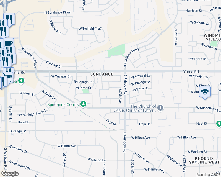 map of restaurants, bars, coffee shops, grocery stores, and more near 1423 South 228th Drive in Buckeye