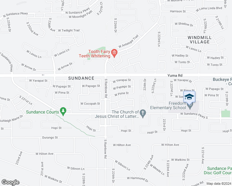 map of restaurants, bars, coffee shops, grocery stores, and more near 22638 West Pima Street in Buckeye