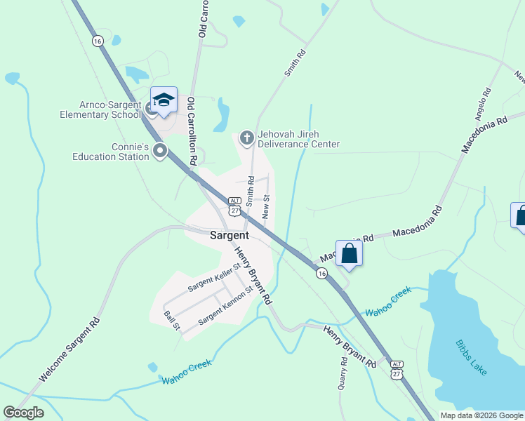 map of restaurants, bars, coffee shops, grocery stores, and more near 32 New Street in Newnan