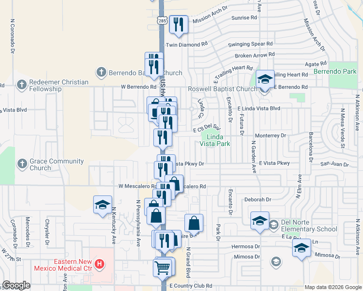 map of restaurants, bars, coffee shops, grocery stores, and more near 3016A North Alhambra Drive in Roswell