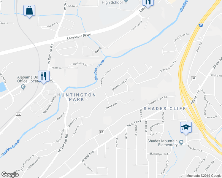 map of restaurants, bars, coffee shops, grocery stores, and more near 1604 Shades Glen Circle in Birmingham