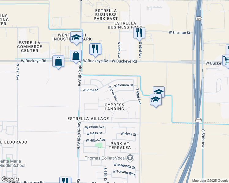 map of restaurants, bars, coffee shops, grocery stores, and more near 6421 West Cocopah Street in Phoenix