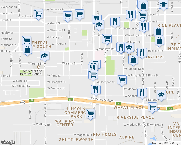 map of restaurants, bars, coffee shops, grocery stores, and more near 1524 N 7th Ave in Phoenix