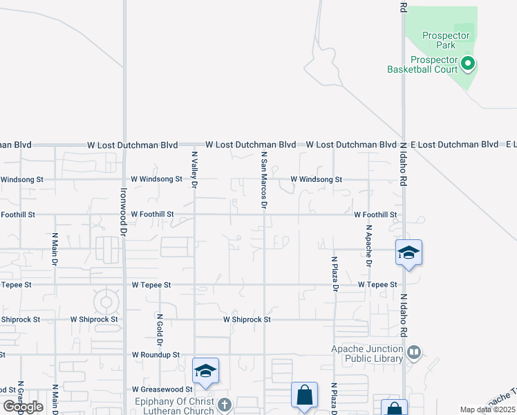 map of restaurants, bars, coffee shops, grocery stores, and more near 834 West Foothill Street in Apache Junction