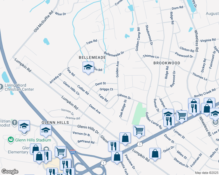 map of restaurants, bars, coffee shops, grocery stores, and more near 3042 Griggs Ct in Augusta