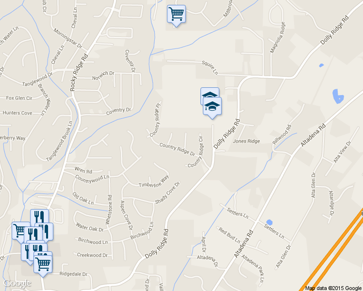 map of restaurants, bars, coffee shops, grocery stores, and more near 2337 Country Ridge Drive in Vestavia Hills