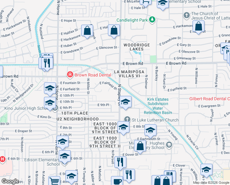 map of restaurants, bars, coffee shops, grocery stores, and more near 952 North Stapley Drive in Mesa