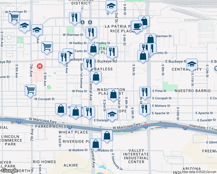 map of restaurants, bars, coffee shops, grocery stores, and more near 236 E Pima St in Phoenix