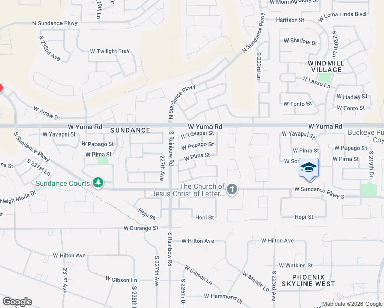 map of restaurants, bars, coffee shops, grocery stores, and more near 22638 West Pima Street in Buckeye