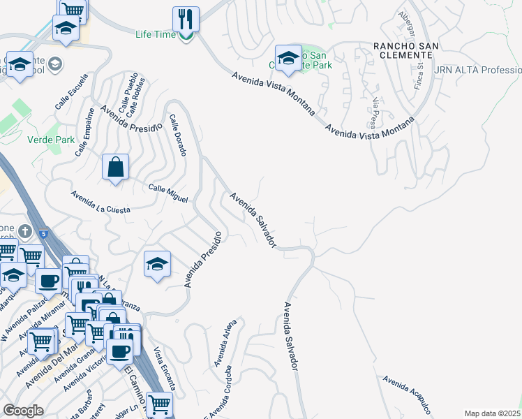 map of restaurants, bars, coffee shops, grocery stores, and more near 405 Avenida Salvador in San Clemente