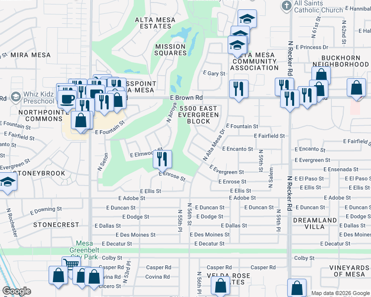 map of restaurants, bars, coffee shops, grocery stores, and more near 944 North Ambrosia in Mesa