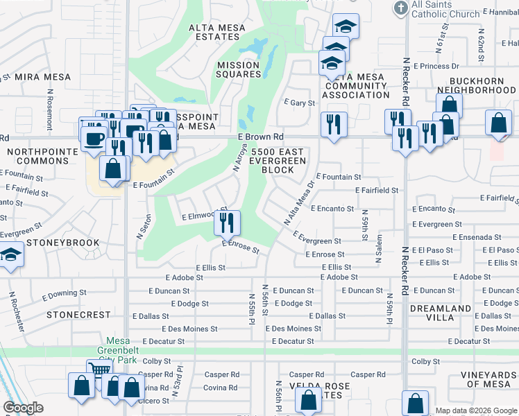 map of restaurants, bars, coffee shops, grocery stores, and more near 944 North Ambrosia in Mesa