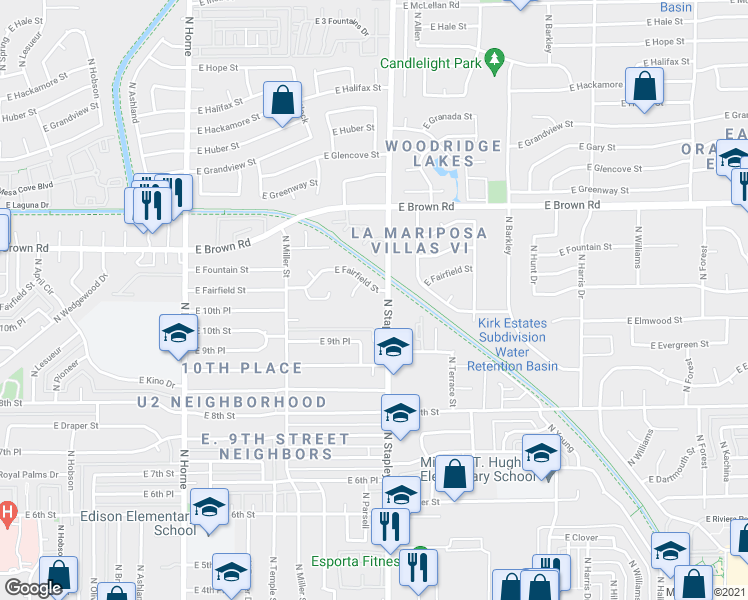 map of restaurants, bars, coffee shops, grocery stores, and more near 952 North Stapley Drive in Mesa
