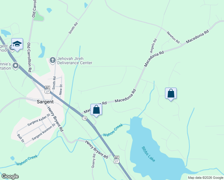 map of restaurants, bars, coffee shops, grocery stores, and more near 134 Ridgeview Drive in Newnan