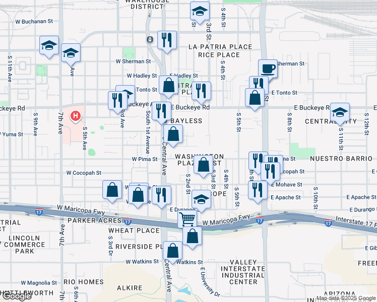 map of restaurants, bars, coffee shops, grocery stores, and more near 236 East Pima Street in Phoenix