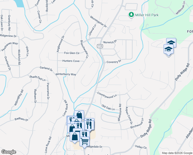 map of restaurants, bars, coffee shops, grocery stores, and more near 2325 Tanglewood Brook Lane in Vestavia Hills