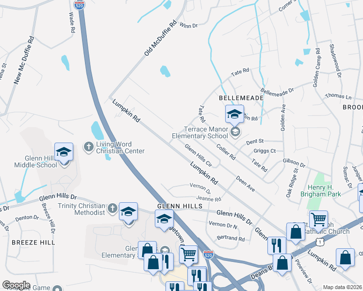 map of restaurants, bars, coffee shops, grocery stores, and more near 2869A Glenn Hills Circle in Augusta