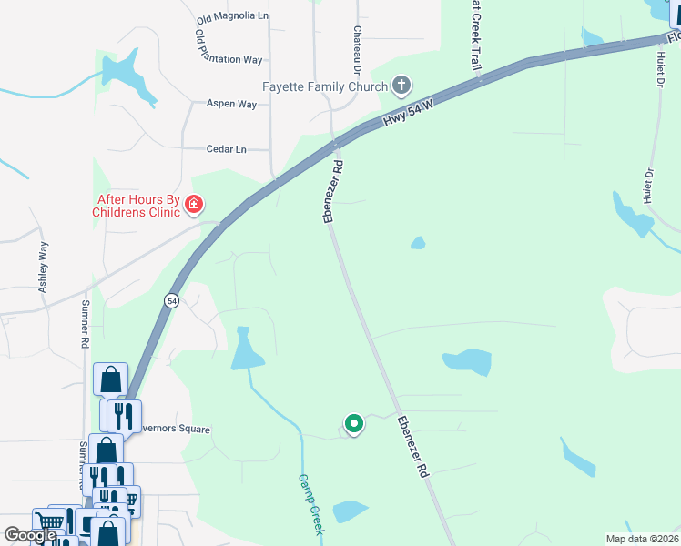 map of restaurants, bars, coffee shops, grocery stores, and more near 163 Ebenezer Road in Fayetteville