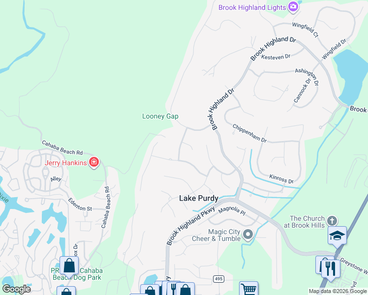 map of restaurants, bars, coffee shops, grocery stores, and more near 5017 Somerset Way in Birmingham