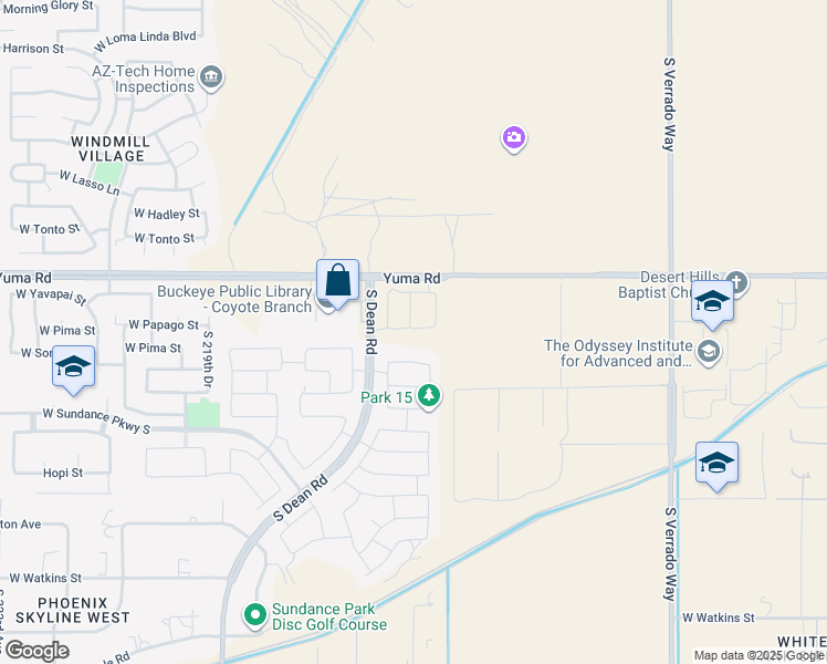 map of restaurants, bars, coffee shops, grocery stores, and more near 21596 West Sonora Street in Buckeye