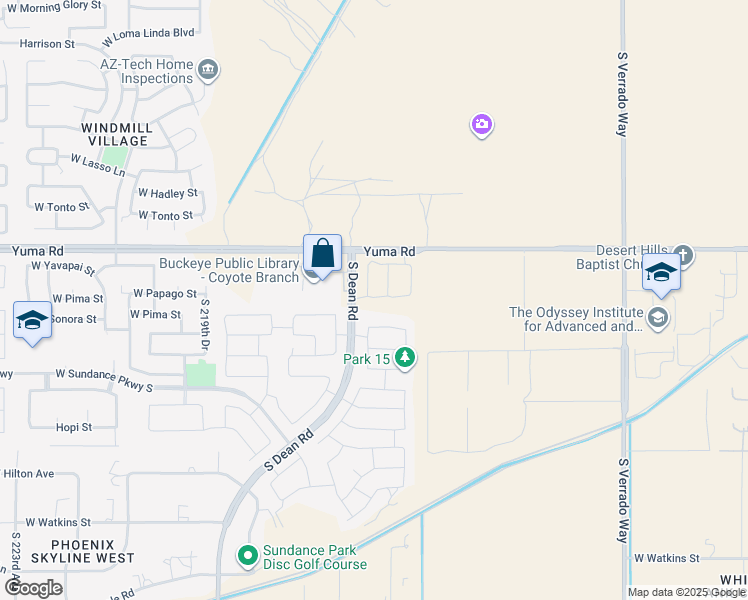 map of restaurants, bars, coffee shops, grocery stores, and more near 21596 West Sonora Street in Buckeye