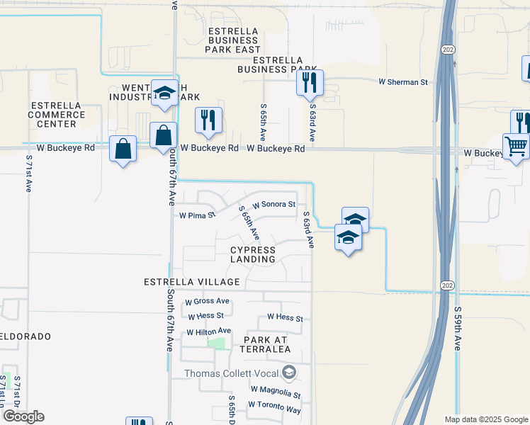 map of restaurants, bars, coffee shops, grocery stores, and more near 6421 West Cocopah Street in Phoenix