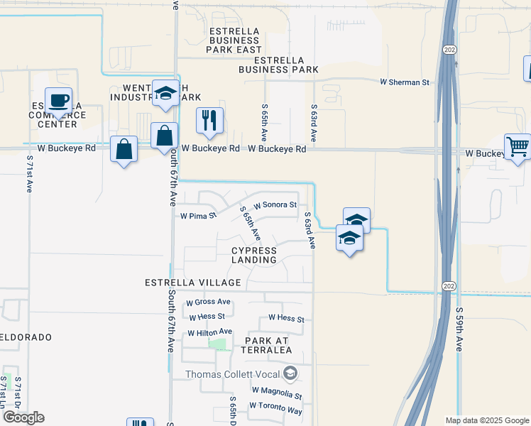 map of restaurants, bars, coffee shops, grocery stores, and more near 6421 West Cocopah Street in Phoenix