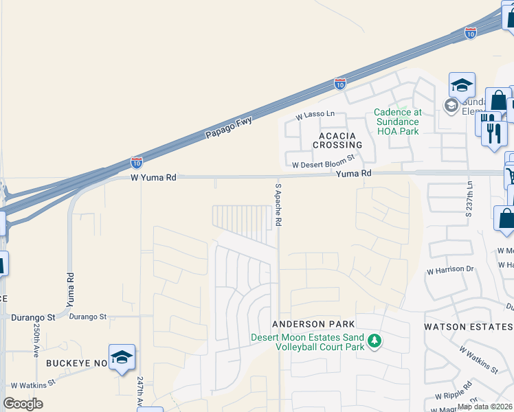 map of restaurants, bars, coffee shops, grocery stores, and more near South Brittlebrush in Buckeye