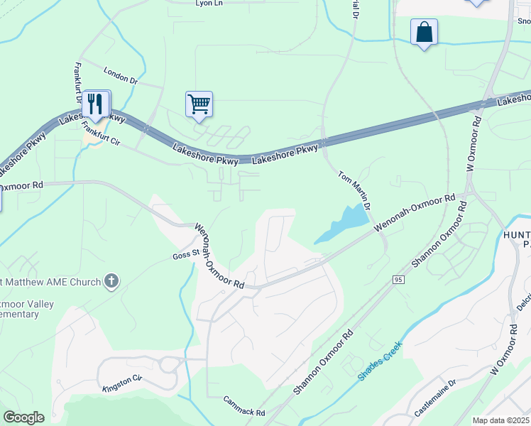 map of restaurants, bars, coffee shops, grocery stores, and more near 2771 Village Lane in Birmingham