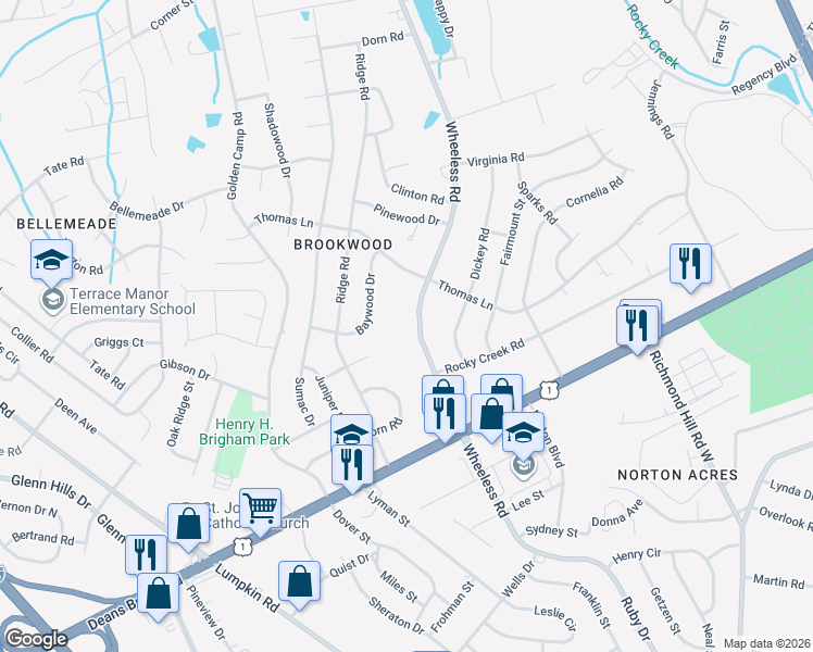 map of restaurants, bars, coffee shops, grocery stores, and more near 2435 Wheeless Road in Augusta