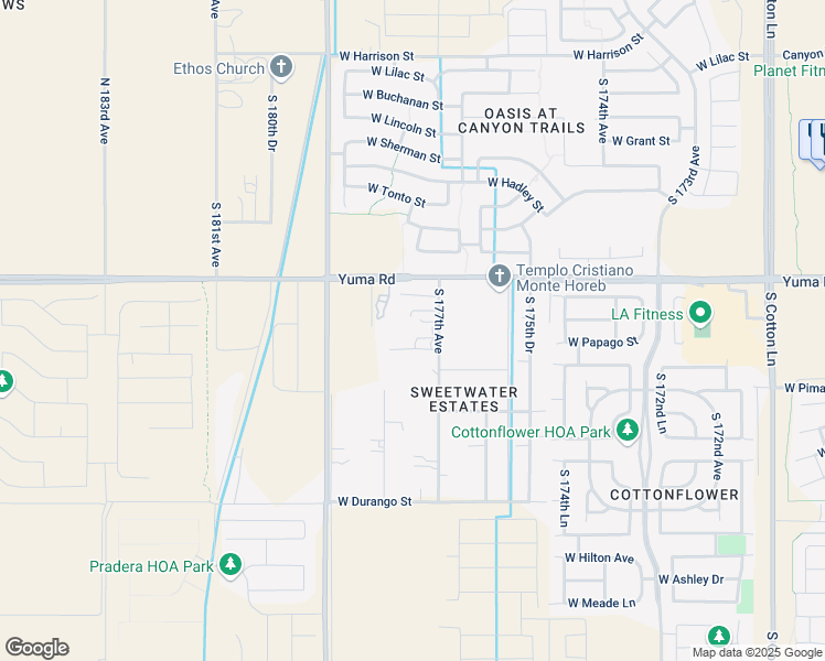 map of restaurants, bars, coffee shops, grocery stores, and more near 1526 South 177th Avenue in Goodyear