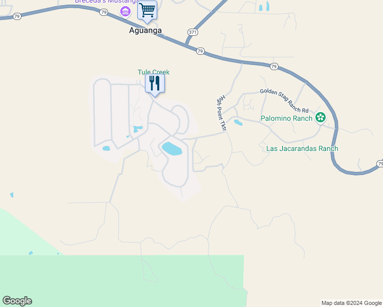 map of restaurants, bars, coffee shops, grocery stores, and more near 45525 California 79 in Aguanga