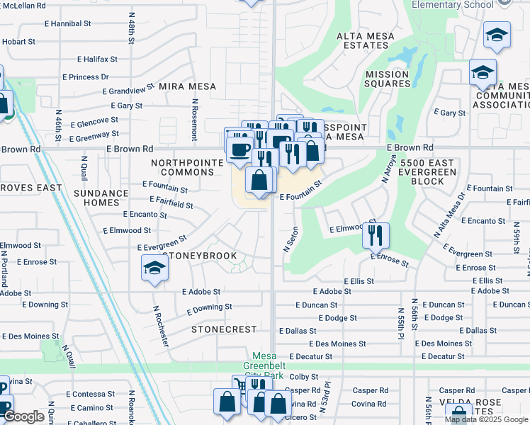 map of restaurants, bars, coffee shops, grocery stores, and more near 1032 North Higley Road in Mesa