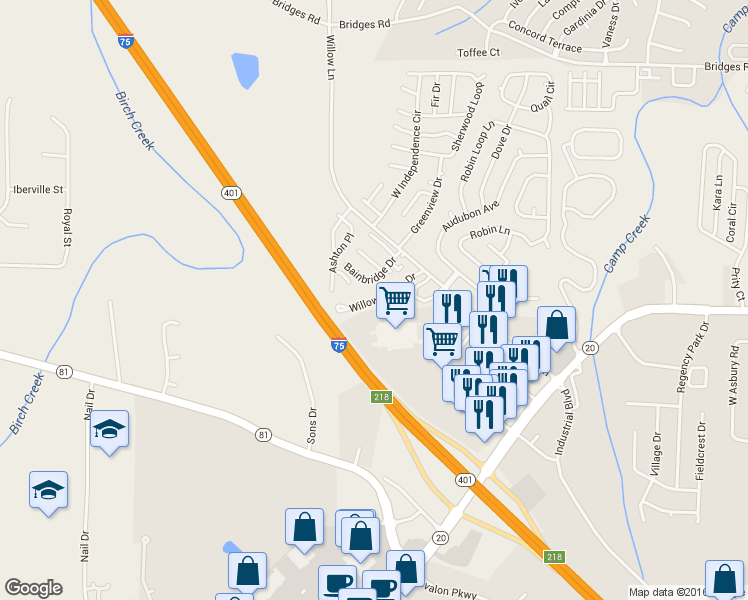 map of restaurants, bars, coffee shops, grocery stores, and more near 600 Willow Chase Drive in McDonough