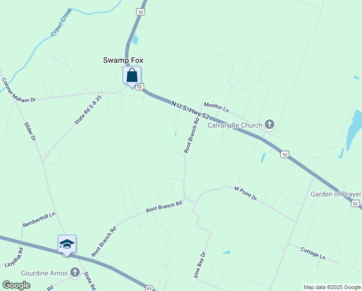 map of restaurants, bars, coffee shops, grocery stores, and more near 770 Root Branch Road in Pineville