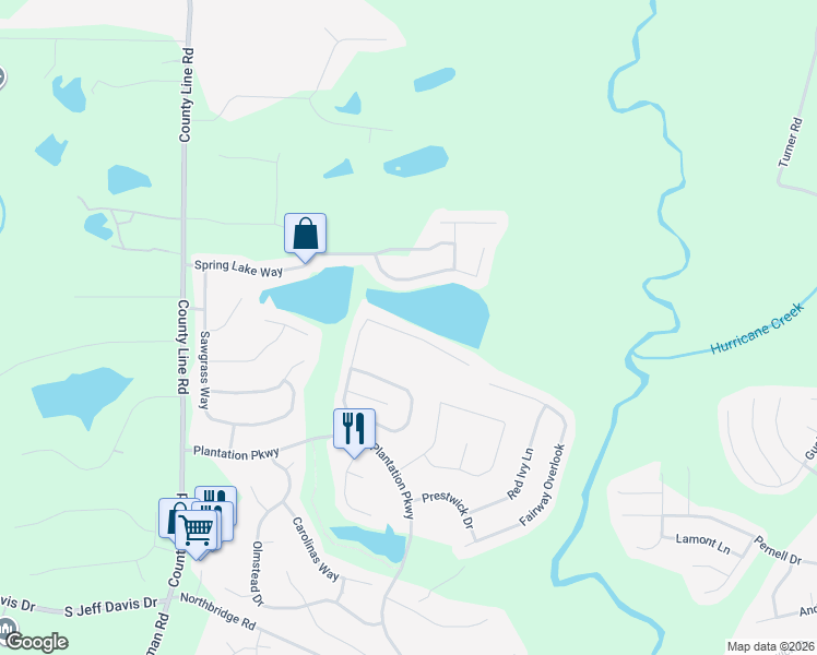 map of restaurants, bars, coffee shops, grocery stores, and more near 82 Harbour Lake Drive in Fayetteville