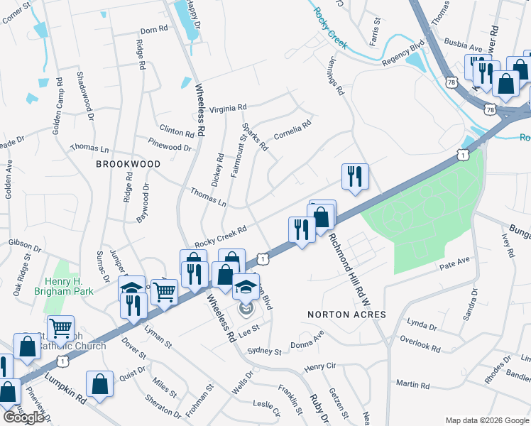 map of restaurants, bars, coffee shops, grocery stores, and more near 2856 Rocky Creek Road in Augusta